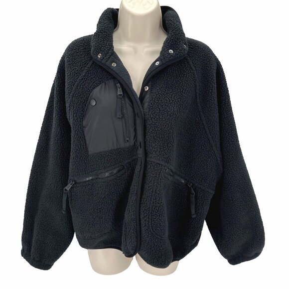 Fp Movement Womens Black Hit The Slopes Cropped Snap Sherpa Fleece Jacket M - Picture 2 of 12